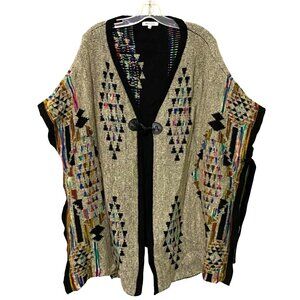 Boho Southwest Womens Blanket Poncho S/M Gray Hippie Western Cowboy Granola Girl